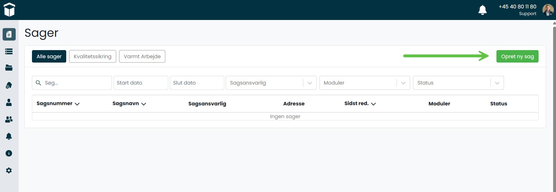Sitepas Opret Ny Sag