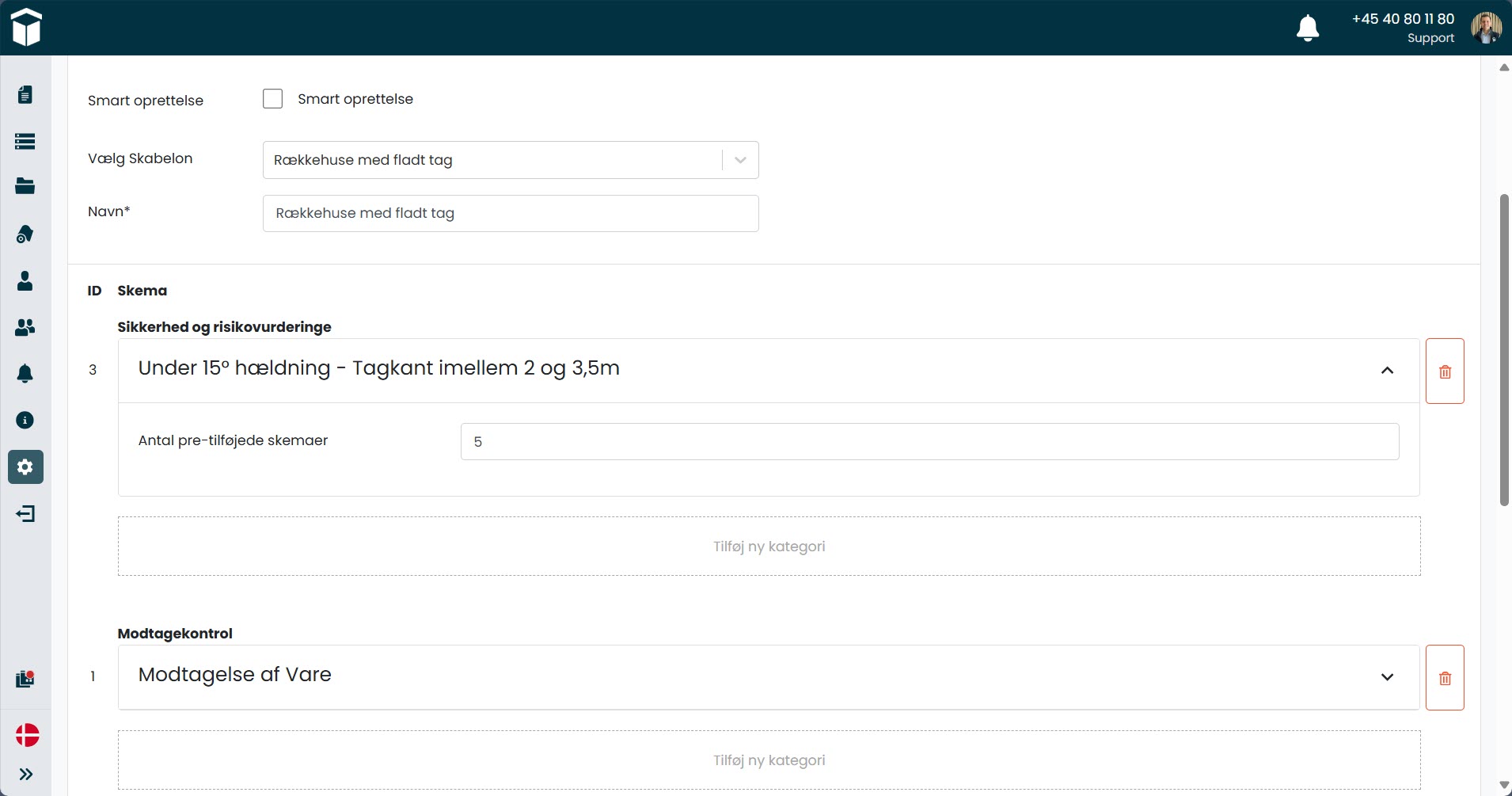 Indstillinger Skabelon Antal