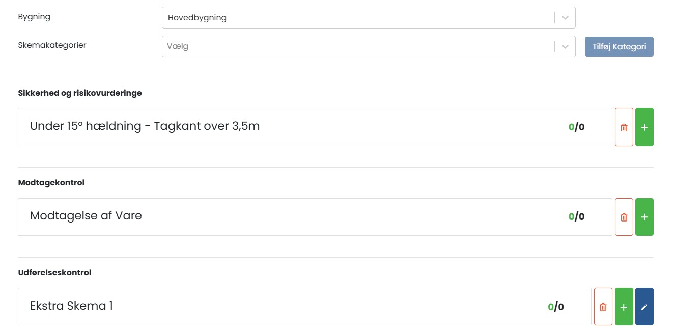 Sitepas Kvalitetssikring Skemakategorier Actions