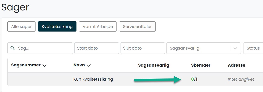 Sitepas Sager Kvalitetssikirng Skemaer