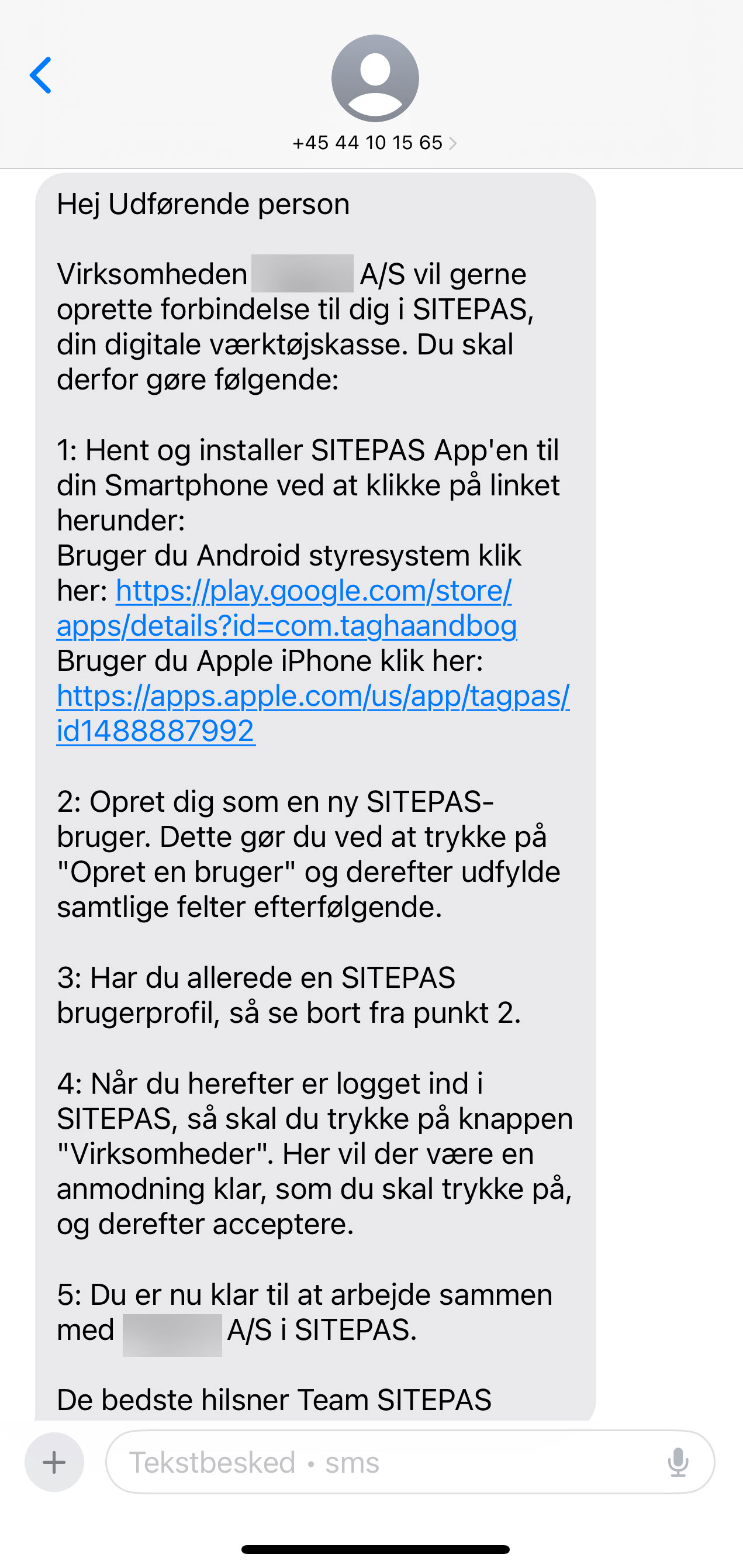 Sitepas Interne Brugere Inviter Sms