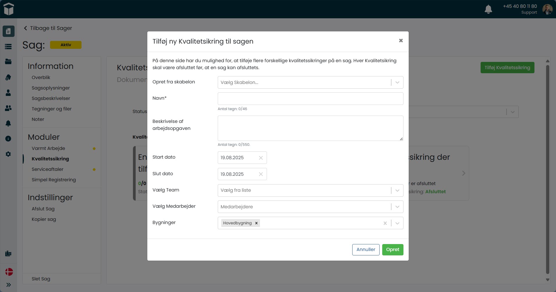 Sitepas Kvalitetssikring Tilfoej Modal