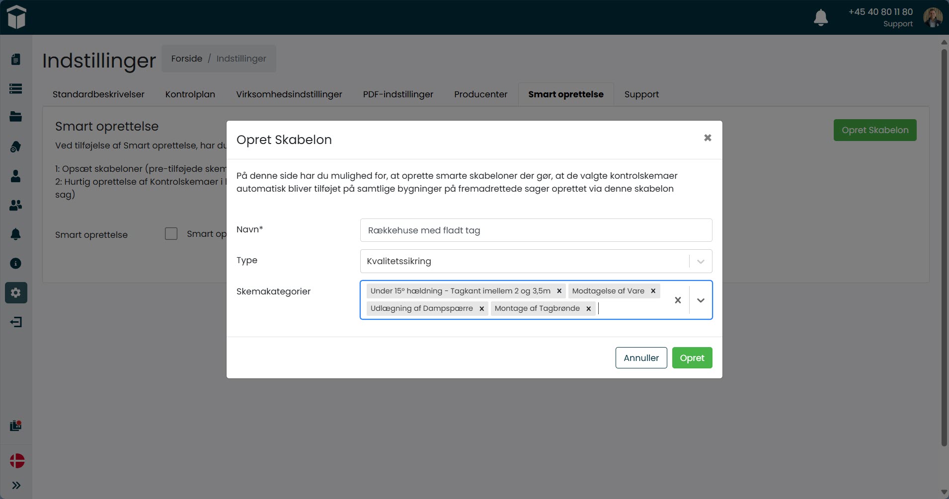 Indstillinger Skabelon